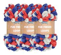 JubileeYarn Fun Finger Loops - Filato in poliestere Jumbo Weight Loop - 100 g/matassa - Rosso Bianco Blu - 3 matasse