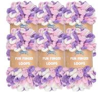 JubileeYarn Fun Finger Loops - Filato in poliestere Jumbo Weight Loop - 100 g/matassa - Viola Rosa Bianco - 6 matasse