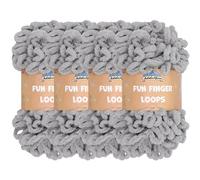JubileeYarn Fun Finger Loops, Gomitolo di filato ad anelli jumbo, in poliestere, da intrecciare con le dita, 100 g/matassa, grigio chiaro, 4 pezzi