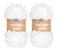 JubileeYarn Fun Finger Loops, Gomitolo di filato ad anelli jumbo, in poliestere, da intrecciare con le dita, 100 g/matassa, bianco, 2 pezzi