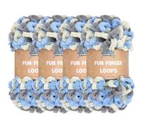JubileeYarn Fun Finger Loops Yarn - Filato in poliestere Jumbo - 100 g/matassa - Multicolore Grigio Azzurro - 4 matasse