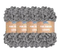 JubileeYarn Fun Finger Loops Yarn - Filato in poliestere Jumbo Weight Loop - 100 g/matassa - grigio - 4 matasse