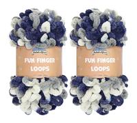 JubileeYarn Fun Finger Loops Yarn - Jumbo poliestere - Team Spirit Colors - 100 g/matassa - Multicolore Navy Grey - 2 matasse