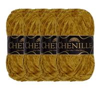 JubileeYarn - Gomitolo di ciniglia, peso pettinato, 100 g/matassa, tiramisù, velluto giallo e marrone, per uncinetto e maglia, 4 matasse