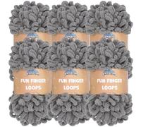 JubileeYarn, Gomitolo di filato ad anelli Jumbo, da intrecciare con le dita, 100 g/filato, colore Grey (grigio), confezione da 6
