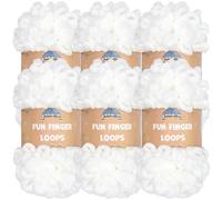 JubileeYarn, Gomitolo di filato ad anelli Jumbo, da intrecciare con le dita, 100 g/filato, colore White (bianco), confezione da 6