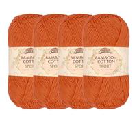 JubileeYarn - Gomitolo di filato sportivo in cotone di bambù, 4 matasse, 50 g/matassa, arancione bruciato