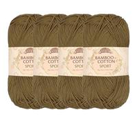 JubileeYarn - Gomitolo di filato sportivo in cotone di bambù, 4 matasse, 50 g/matassa, marrone castano