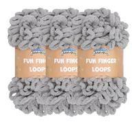 JubileeYarn Gomitolo di lana ad anelli jumbo, da intrecciare con le dita, matassa da 100 g, grigio chiaro, 3 matasse
