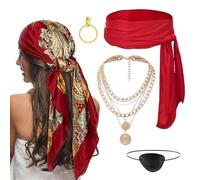 Jubilofex Accessori per costume da pirata per uomini - bandana fascia cintura costume con collana orecchino | 5 pezzi accessori per travestimento per gioco di ruolo maschera, teatro scolastico