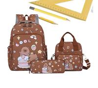 Jubilofex Capybara - Zaino per la scuola, set di libri con cartoni animati, per ragazze e bambini, zaino da viaggio quotidiano con astuccio e borsa per il pranzo, per scuola all'aperto, Marrone