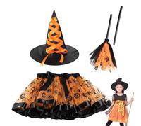 Jubilofex Costume da per bambini, abiti da di Halloween, Costume cosplay con cappello e scopa, Gonna tutù da, oggetti di scena per giochi di ruolo per Halloween