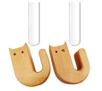 Jubilofex Magnete a forma di gatto, 2 mini magneti per vasi, decorativi magnetici in legno con tubo di vetro, per amanti delle piante, donne, adulti, bambini, casa e cucina