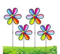 Jubilofex Mulino a vento per giardino, set di 4 banderuole da giardino a forma di petali colorati, decorazione artistica per attività familiari, parchi e giochi