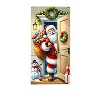 Jubilofex Sfondo per il Natale - 213x91 cm Decorazione Natalizia con Babbo Natale e Cane | Sfondo In Tessuto | Per Foto di Famiglia Compleanno Matrimonio Anno Nuovo Vacanze Invernali Porta