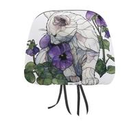 Jubonexis 2 copri poggiatesta per auto con stampa di fiori viola del pensiero bianco, 2 pezzi, copertura elastica comoda per poggiatesta per donne e uomini, universale, adatta alla maggior parte delle