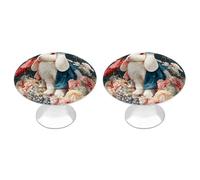 Jubonexis 2 pomelli rotondi con viti a forma di coniglio bianco che indossa un vestito blu con fiori, pomelli per cassetti e cassettiere, decorazione per armadio, casa, ufficio, cucina