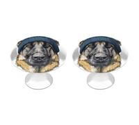 Jubonexis 2 pomelli rotondi per cassetti e armadietti con motivo a pastore tedesco che indossa un berretto blu lavorato a maglia, con viti, 2 pezzi, per cassetti, cassettiera, decorazione per armadio