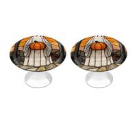 Jubonexis 2 pomelli rotondi per cassetti e armadietti con motivo fantasma bianco con zucca, con viti, 2 pezzi, decorazione per armadio, armadio, casa, ufficio, cucina