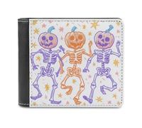 Jubonexis 3 scheletri danzanti con teste di zucca in morbida pelle ecologica in poliuretano, portamonete, porta carte di credito, porta carte di credito, sottile, per uomini e donne