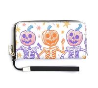 Jubonexis 3 scheletri danzanti con teste di zucca pochette in pelle PU portafoglio lungo bifold, portamonete porta carte di credito, porta carte di credito resistente per donne e uomini
