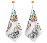Jubonexis 4 mini asciugamani con farfalle e falene con anello per appenderlo, 2 panni assorbenti morbidi per cucina e bagno