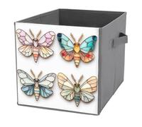Jubonexis 4 mini contenitori cubici a forma di farfalle e falene, pieghevoli, decorativi, in tessuto, con manici, per scaffali, armadi, 27 x 27 cm