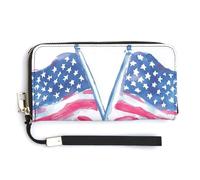 Jubonexis Acquarello due bandiere americane con fiocco girly pochette in pelle PU lungo bifold portafoglio, portamonete porta carte di credito custodia durevole porta carte di credito per donne uomini