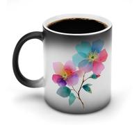 Jubonexis Acquerello carino fiore semplice cambiamento di colore tazze che cambiano calore tazza di ceramica tazza di caffè novità divertente tazza di tè acqua 325 ml