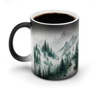 Jubonexis Acquerello Misty Forest con montagne che cambia colore tazze che cambiano il calore tazza di ceramica tazza da caffè novità divertente tè acqua tazza 325 ml