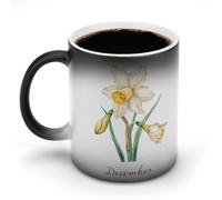 Jubonexis Acquerello Narciso Fiore Dicembre Cambia Colore Tazze Tazza di Ceramica Cambia Calore Tazza da Caffè Novità Divertente Tazza da Tè Acqua 325 ml