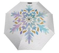 Jubonexis Acquerello singolo delicato fiocco di neve blu oro pieghevole ombrello 3 pieghe auto antivento ombrello da viaggio forte leggero ombrello per sole e pioggia all'aperto