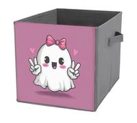 Jubonexis Adorabile cubi portaoggetti a forma di cubo con fantasmi in stile cartone animato, pieghevoli, decorativi, in tessuto, organizer per la casa, con manici, per scaffali, armadi, 27 x 27 cm