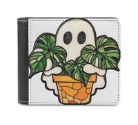 Jubonexis Adorabile fantasma che trasporta una pianta di Monstera in morbida pelle PU, portamonete, porta carte di credito, portafoglio sottile per uomini e donne