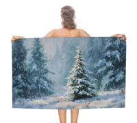 Jubonexis Albero di Natale con copertura innevata, telo mare invernale in microfibra senza sabbia, asciugamano da doccia grande, multiuso, assorbente, per bagno e piscina, 130 x 80 cm