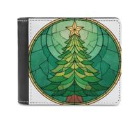 Jubonexis Albero di Natale con una stella dorata in vetro colorato morbida PU portafoglio bifold portamonete porta carte di credito custodia durevole sottile per uomini donne denaro deposito
