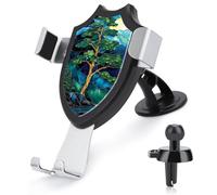 Jubonexis Albero in vetro colorato con luna, supporto per telefono da auto, triangolare, base a clip, supporto per bocchetta dell'aria, accessori per auto per smartphone cellulari da 4-6 pollici
