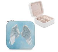 Jubonexis Ali d'angelo bianche su blu pallido piccolo contenitore di monili organizzatore di gioielli portatile PU cuoio mini viaggio caso di gioielli