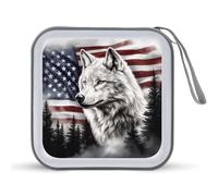 Jubonexis American Flag White Wolf CD Case DVD Storage Case Portable per auto casa viaggio