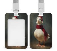 Jubonexis Anatra bianca che indossa un cappello di Natale porta badge identificativo clip retrattile porta carte di credito protezione nome badge targhetta per lavoro ufficio medico infermiera