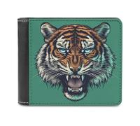 Jubonexis Angry Tiger Head su portafoglio bifold in morbida pelle PU verde, portamonete e carte di credito, porta carte di credito sottile, per uomini e donne