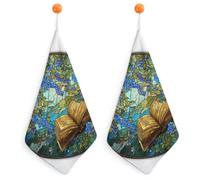 Jubonexis Apri il libro antico blu fiori piccoli asciugamano con anello per appendere 2 pz panno morbido assorbente per cucina bagno