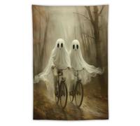 Jubonexis Arazzo con due fantasmi che cavalcano una bicicletta nebbiosa nel sentiero della foresta, in poliestere, da appendere alla parete, per camera da letto, soggiorno, dormitorio, 101,6 x 152,4