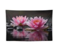 Jubonexis Arazzo con due fiori di loto rosa, in poliestere, da appendere alla parete, per camera da letto, soggiorno, dormitorio, 101,6 x 152,4 cm