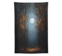 Jubonexis Arazzo con luna piena nel bosco autunnale, in poliestere, da appendere alla parete, per camera da letto, soggiorno, dormitorio, 101,6 x 152,4 cm