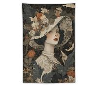 Jubonexis Arazzo da appendere alla parete con fiori in cappello in stile vittoriano, in poliestere, per camera da letto, soggiorno, dormitorio, 101,6 x 152,4 cm