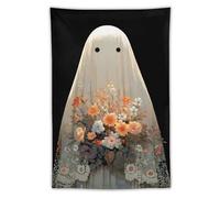 Jubonexis Arazzo estetico da appendere alla parete in poliestere con fantasma carino con fiori per camera da letto, soggiorno, dormitorio, 101,6 x 152,4 cm