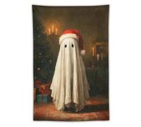 Jubonexis Arazzo estetico da appendere alla parete in poliestere con un simpatico fantasma che indossa un cappello di Babbo Natale, decorazione per camera da letto, soggiorno, dormitorio, 101,6 x