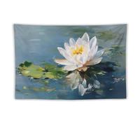 Jubonexis Arazzo estetico da parete in poliestere con fiori di ninfee bianche, decorazione per camera da letto, soggiorno, dormitorio, 101,6 x 152,4 cm