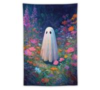 Jubonexis Arazzo estetico in poliestere con fantasma in un campo di fiori, da appendere alla parete, per camera da letto, soggiorno, dormitorio, 101,6 x 152,4 cm